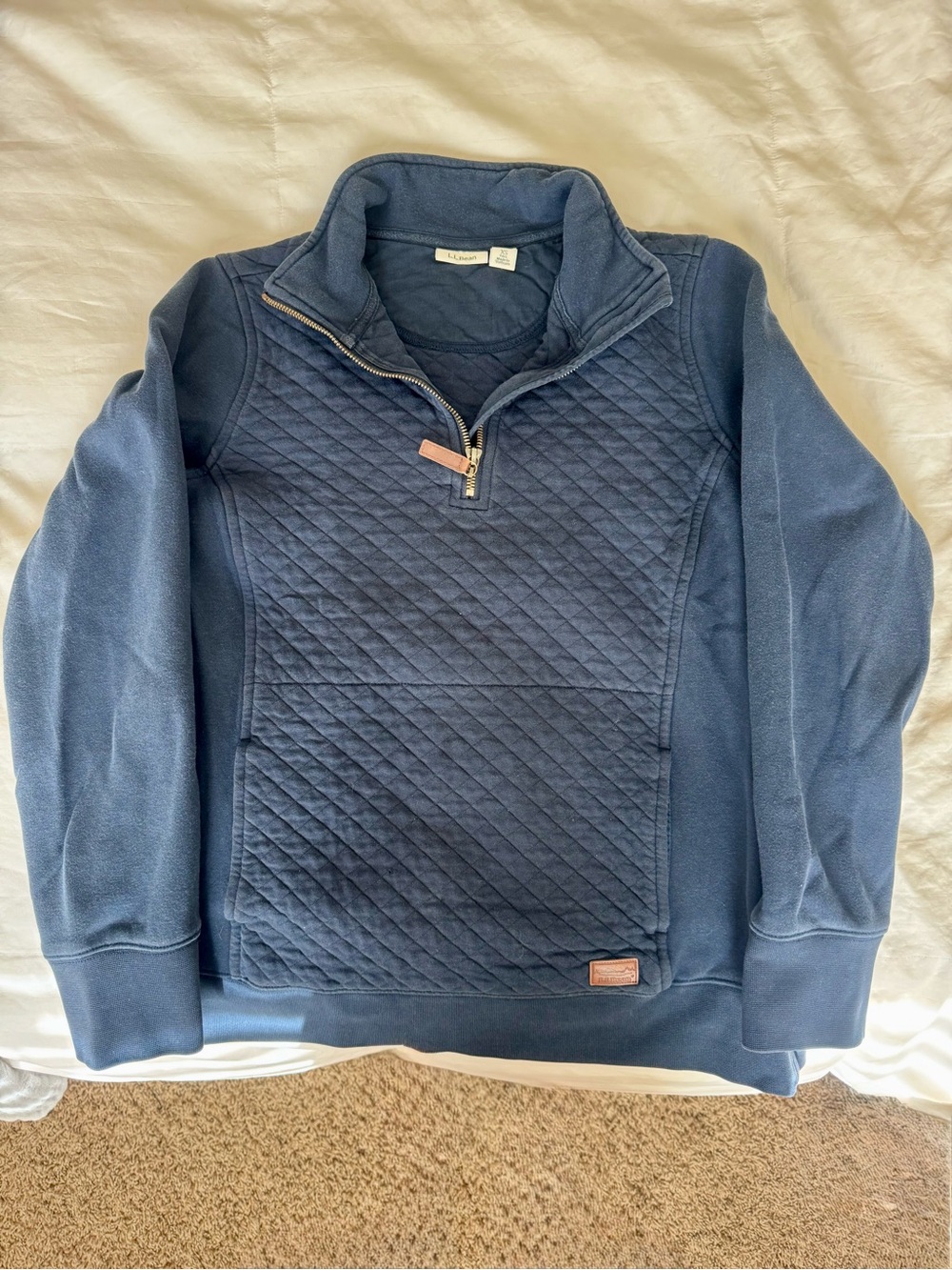 L.L. Bean Navy Quilted Half-Zip Pullover Sweater xs